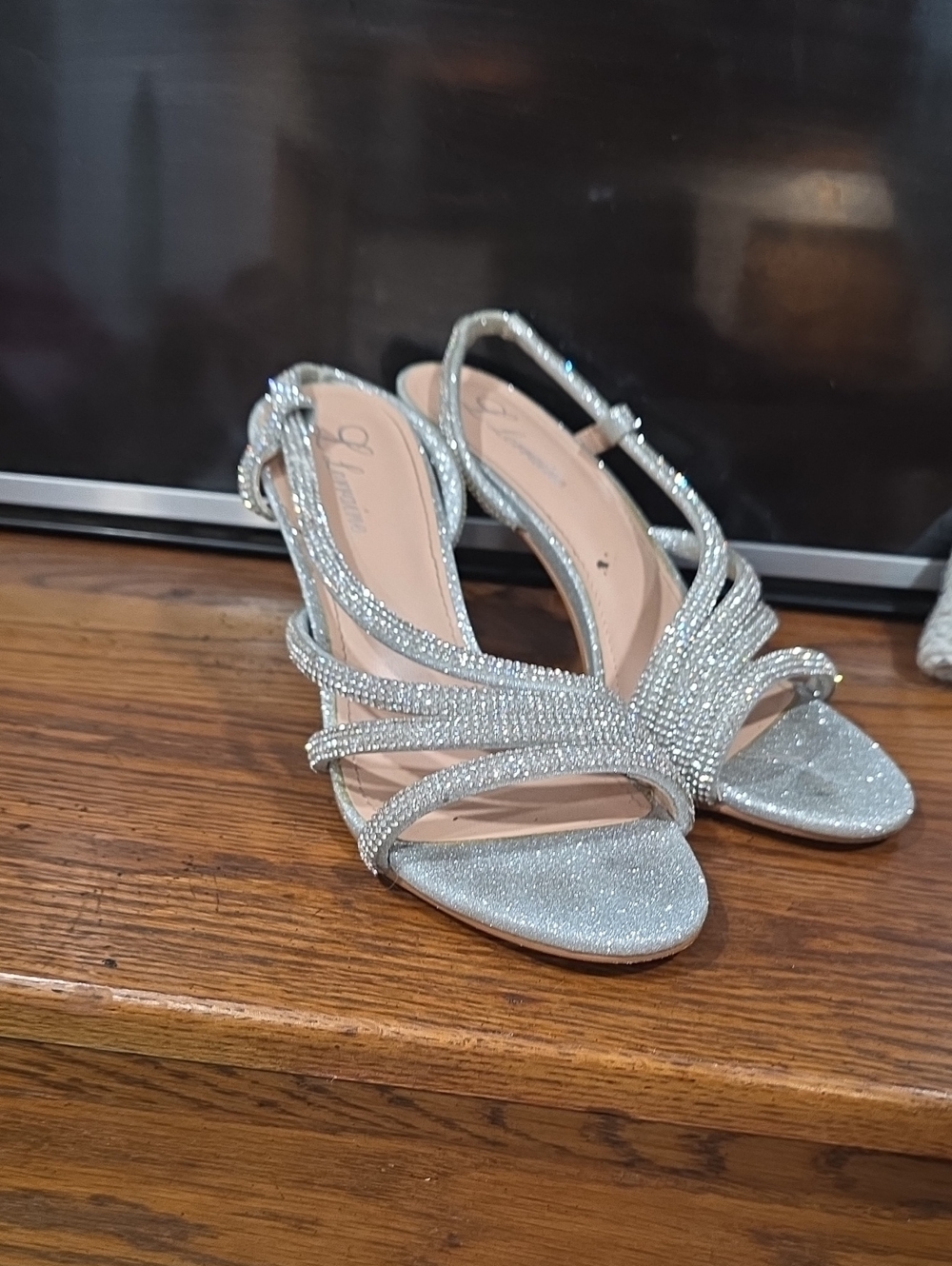 Glittering Silver Rhinestone Slingback Heels